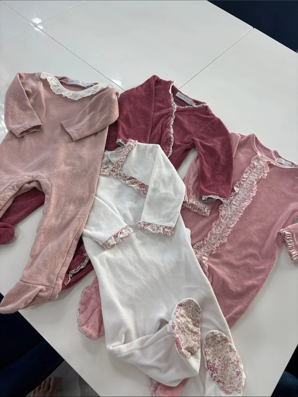 4 baby Girls' Footies One-Piece - washed once didn't fit daughter .orig. $60 ea